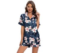 GOSO Women Pyjamas Set-Satin Pyjamas Ladies Button Down Short T Shirt Silk Pyjamas Sleepwear Lady Nightwear Soft Sets