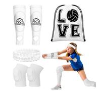 Gosodeny 6 Pcs Volleyball Accessories, Include Volleyball Knee Pads Arm Sleeves Drawstring Bag Softball Headbands Volleyball Protection Equipment Gifts for Women Teens Girls Boys Training