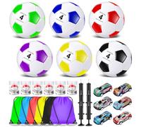 Gosodeny 6 Set Operation Christmas Deflated Soccer Ball Bulk Size 4 Deflated Soccer Balls with Mini Fishing Kits Cars Pump for Outside Sports Training Party Supplies Christian Charity Donation Gift