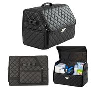 GOSOYO Leather Car Boot Organiser with Lid, Foldable Car Organiser, Trunk Storage with Pockets and Dividers, Boot Organiser, Non-Slip Design (Black-Black)