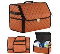 GOSOYO Leather Car Trunk Storage with Lid, Foldable Car Organizer, Boot Storage with Pockets and Dividers, Boot Organizer, Non-Slip Design (Brown-Black)