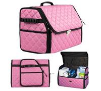 GOSOYO Leather Car Trunk Storage with Lid, Foldable Car Organizer, Boot Storage with Pockets and Dividers, Trunk Organizer, Non-Slip Design (Pink-Black)