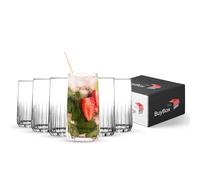 GOSOYO Ribbed Glasses Set of 6, 12oz/360ml. Ripple Glasses for Water, Beverage, Juice, Lemonade, Cocktail, Iced Tea, Iced Coffee Cup, Glass Tumblers, Tall Highball Glasses