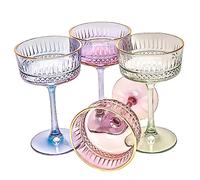 GOSOYO Vintage Gold Rimmed Colored Coupe Glasses Set of 4, 260ml/8.8oz Champagne, Cocktail, Martini, Wine Glasses, Gin and Prosecco Glass, Long Stem Glassware (8.8oz/260ml)