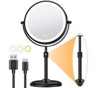 Gospire 7" Lighted Makeup Mirror with Magnification 10X/1X, Height Adjustable & 3 Color Dimmable Lights, 360° Swivel Double Sided Light up Rechargeable Cosmetic Vanity Cordless Standing Mirror-Black
