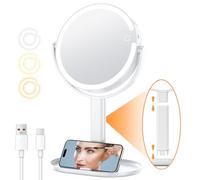 Gospire 8" Rechargeable Lighted Makeup Mirror with Magnification 10X, Travel Magnifying Mirror with 80 LED Lights, 3 Colored Lights & Adjustable Brightness, Light Up Vanity Mirror for Desk