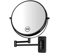 Gospire 9" Large Size Wall Mounted Makeup Mirror with 1X/10X Magnification, Double-Sided 360° Swivel, Chrome Polished Extendable Shaving Bathroom Wall Mirror for Men and Women - Black