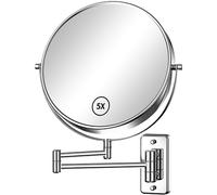 Gospire 9" Large Size Wall Mounted Makeup Mirror with 1X/5X Magnification, Double-Sided 360° Swivel, Chrome Polished Extendable Shaving Bathroom Wall Mirror for Men and Women