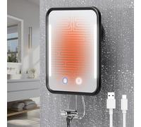 Gospire Heated Shower Mirror Fogless for Shaving with Light, 5000mAh Rechargeable Battery, Detachable Suction Cup and Razor Holder for Wall, NO-Drilling, Removable, Waterproof for Bathroom - Black