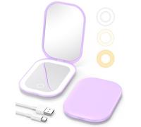 Gospire Lighted Compact Mirror with Light and Magnification 1X/3X, Stepless Dimming and Three-Color Adjustable Lights, Rechargeable Battery and Compact Size for Purse and Travel -Purple