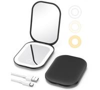 Gospire Lighted Compact Mirror with Light and Magnification 1X/3X, Stepless Dimming and Three-Color Adjustable Lights, Rechargeable Battery and Compact Size for Purse and Travel - Black