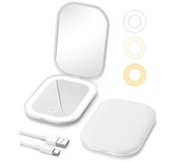 Gospire Lighted Travel Makeup Mirror with Light and Magnification 1X/3X, Stepless Dimming and Three-Color Adjustable Lights, Rechargeable Battery and Compact Size for Purse and Portable Use - White