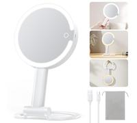 Gospire Magnifying Mirror with Light 10X 1X 2-Sided Magnification Travel Makeup Mirror Rechargeable 3 in 1 Hand Held Desk Hanging, 3 Color Dimmable Lights LED - White