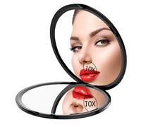 Gospire Pocket Makeup Mirror for Travel, 1X/10X Double Sided Magnifying Compact Handbag Cosmetic Mirror, 4 Inch Ultra-thin Handheld Round Foldable Portable Mirror for Women (Black)