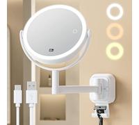 Gospire Wall Mounted Lighted Makeup Mirror with Magnification 10X, 7 Inch Double Sided Magnifying Vanity Mirror Wall Mirrors with Hooks & LED Display for Bathroom, No Drilling Needed