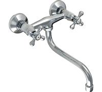 Gospo Kitchen Tap, Sink Mixer Tap for Wall Mounted, Retro Mixer Tap with Mounting Kit and Seals, Classic Wall Mixer, Basin Tap with Long Design (Chrome)