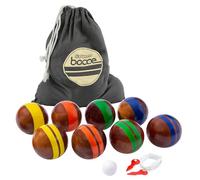 GoSports 100 mm Hardwood Bocce Set with 8 Premium 12 oz Wood Balls, Pallino, Case and Measuring Rope