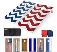GoSports 4 x 2 ft Chevron Design Cornhole Game Set - Includes Two 4 x 2 ft Boards, 8 Bean Bags, and Carry Case
