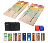 GoSports 4 x 2 ft Regulation Size Wood Cornhole Board Set, Retro Beach Design, Includes 2 Boards, 8 Bean Bags, Carrying Case and Game Rules