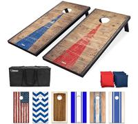 GoSports 4 x 2 ft Rustic Design Cornhole Game Set, Includes Two 4 x 2 ft Boards, 8 Bean Bags, and Carry Case