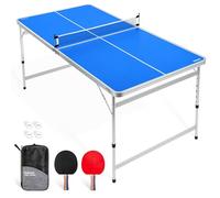 GoSports 6 x 3 ft Mid-Size Table Tennis Table Set with Adjustable Height - Blue