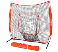 GoSports 7 ft x 7 ft Baseball & Softball Practice Hitting & Pitching Net with Bow Type Frame, Carry Bag and Strike Zone, Great for All Skill Levels