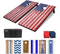 GoSports American Flag Regulation Size Cornhole Set Includes 8 Bags, Carry Case & Rules,Red & blue,Size: 4 x 2"