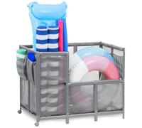 GoSports Coast Modern Pool Organizer for Floats and Toys - Extra Large Mesh Pool Storage Bin for Outdoors - Gray