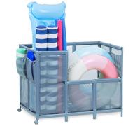 GoSports Coast Modern Pool Organizer for Floats and Toys - Extra Large Mesh Pool Storage Bin for Outdoors - Stone Blue