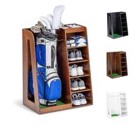 GoSports Premium Wooden Golf Bag Organizer and Storage Rack - Brown