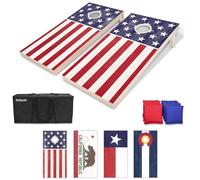 GoSports Regulation Size Solid Wood Cornhole Set - American Flag Design - Includes Two 4 ft x 2 ft Boards, 8 Bean Bags, Carrying Case, and Game Rules