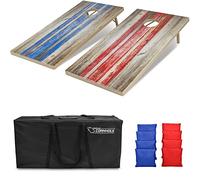 GoSports ToughToss All Weather Cornhole Outdoor Game, 2 Regulation Size Boards, 8 Bean Bags, and Carry Case, Rustic