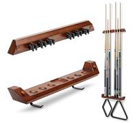 GoSports Wall Mounted Pool Cue Stick Holder - Holds 6 Billiards Cues and 2 Triangle Racks - Brown