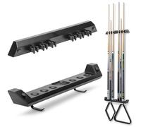 GoSports Wall Mounted Pool Cue Stick Holder - Holds 6 Cues and 2 Triangle Racks - Multiple Colors Available