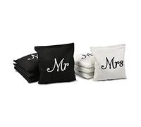 GoSports Wedding Theme Cornhole Bag Set, Includes 4 Black Mr Bags and 4 White Mrs Bags