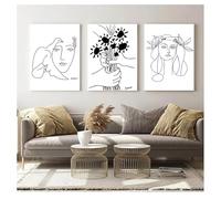 GOSRD Art Prints Sketches Woman Bouquet of Peace Painting Poster Minimalist Wall Home Decor Picasso Line Drawing Canvas(60x80cm-3Pcs)