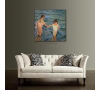 GOSRD Beach Landscape Painting Canvas Prints Art Children at the Shore Edward Henry Potthast Modern Artwork Entryway Home Decor 60x60cm Frameless