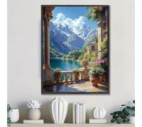 GOSRD Canvas Art Print Scenic Mountain Lake Landscape With Stone Arch Bridge Lush Wall Decor Room(50x75cm)