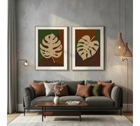 GOSRD Canvas Painting, Boho Abstract Wall Art Vintage Monstera Leaf Botanical Plant Poster Print For Bedroom Room Decor(70x100cm-2pcs)