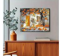 GOSRD Canvas Painting Mediterranean Lemon Tree Style Sunlight exposure Orange Tree and House Wall Art Spanish Style(30x45cm)