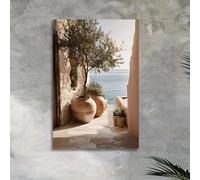 GOSRD Canvas Poster, Painting Mediterranean Coastal Scene Pottery Olive Tree Wall Art Home Decor(60x80cm/internal frame)