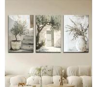 GOSRD Canvas Poster Retro Art Olive Tree Mediterranean Landscape Wall Art Prints Bedroom Kitchen Corridor Wall Decoration(50x70cm-3Pcs)