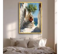 GOSRD Canvas Print Art Staircase Olive Tree Coastal Architecture Sunny Path Decor Modern Home(30x40CM/Frameless)