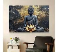 GOSRD Canvas Print Modern Abstract Buddha Wall Art Black And Golden Buddhist Painting, For Living Room Bedroom(30x45cm/internal frame)