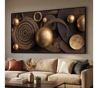 GOSRD Canvas Print Modern Metallic Circles Gold Sphere Wall Art Abstract Geometric Contemporary Home Decoration(60X120cm /internal frame)