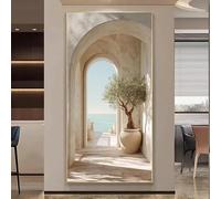 GOSRD Canvas Print Painting Coastal Mediterranean Olive Tree Arch Greek Island Inspired Beige & White Greek Vibe Wall Art(50X100cm/Frameless)