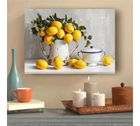 GOSRD Canvas Print Poster Wall Decoration Lemon Still Life Rustic Pitcher Enamel Pot Fresh Citrus Kitchen Art(30x45cm/internal frame)