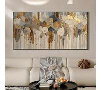 GOSRD Canvas Prints Abstract Golden Flowers With Drips Wall Art, Modern For Living Rooms Decor(40X80cm/internal frame)
