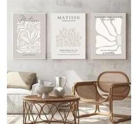 GOSRD Canvas Prints Abstract Neutral Matisse Poster Bohemian Beige Floral Painting Vintage Exhibition Wall Art Pictures Decor(50x75cm-3Pcs)