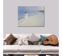 GOSRD Canvas Prints Art Peder Severin Kroyer Oil Painting Summer Evening at Skagen Beach Landscape Artwork Living Room Decor 30x45CM Frameless